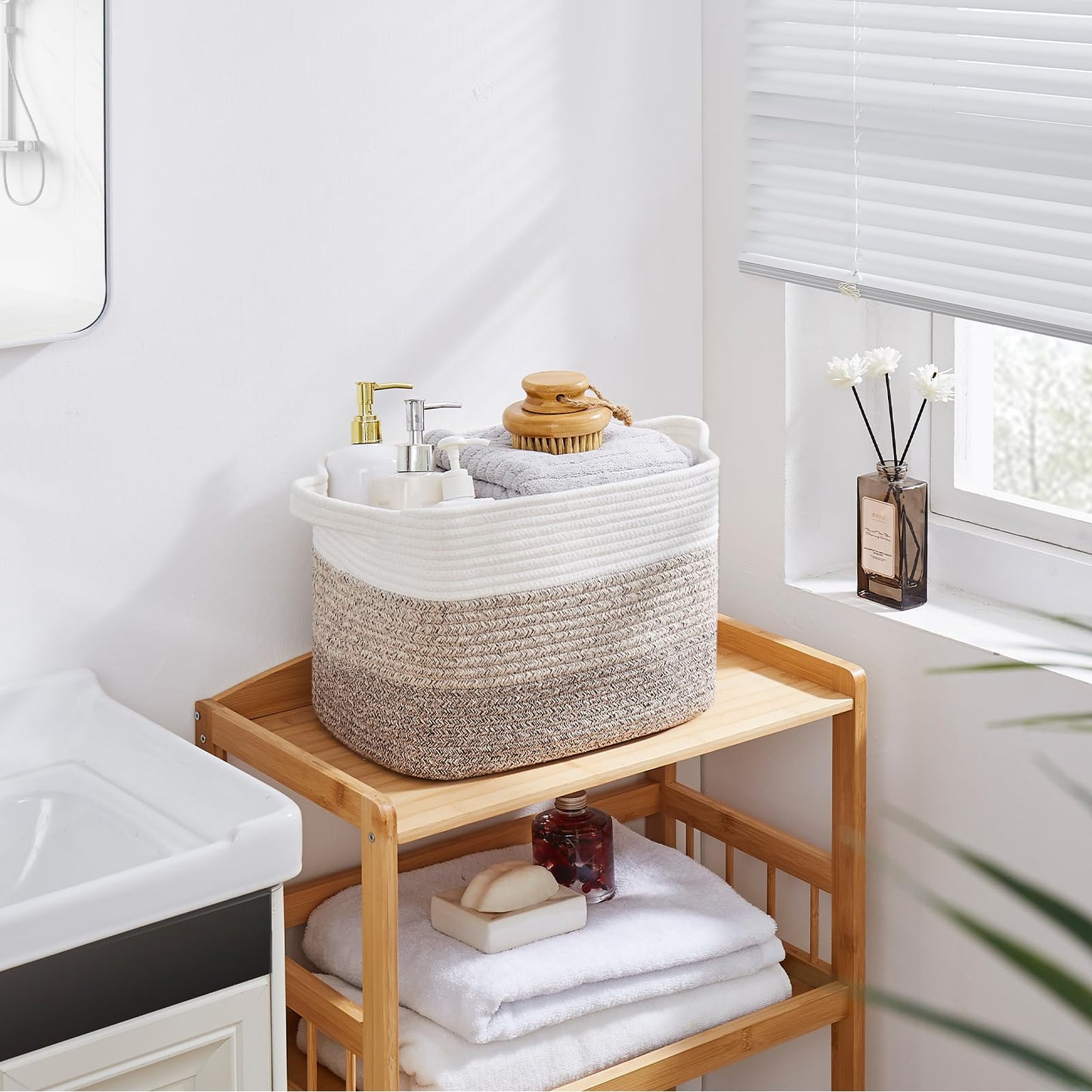 OIAHOMY Storage Basket, Woven Baskets for Storage, Cotton Rope Basket for toys,Towel Baskets for Bathroom - Pack of 3, Gradient Yellow