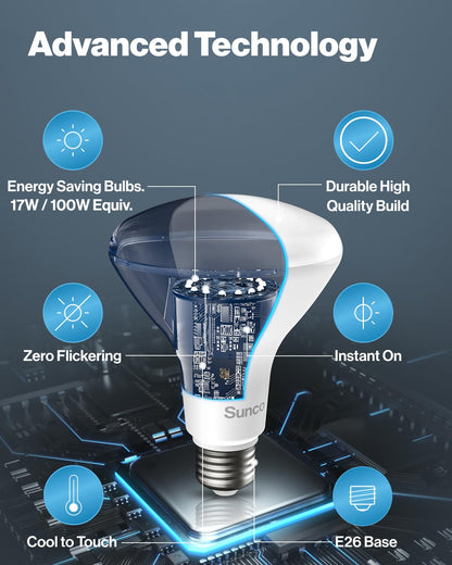 Sunco 6 Pack BR40 LED Light Bulbs, Indoor Flood Lights, Recessed Can Light Bulb, 1400 LM, 17W (100W Equivalent), 2700K Soft White, Dimmable, E26 Base, for Home, Bedroom, Kitchen UL.