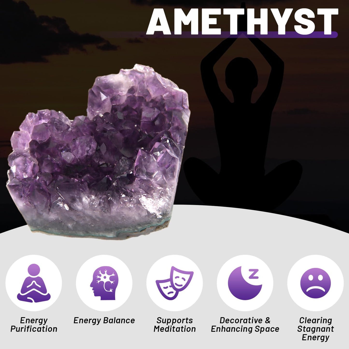 90-110g 1PC Amethyst Heart Cluster, Natural Crystals and Healing Stones- Amethyst Crystal for Decoration, Wicca & Reiki High Energy Healing Crystals, Heart Gifts, Gemstone Valentine’s Gift