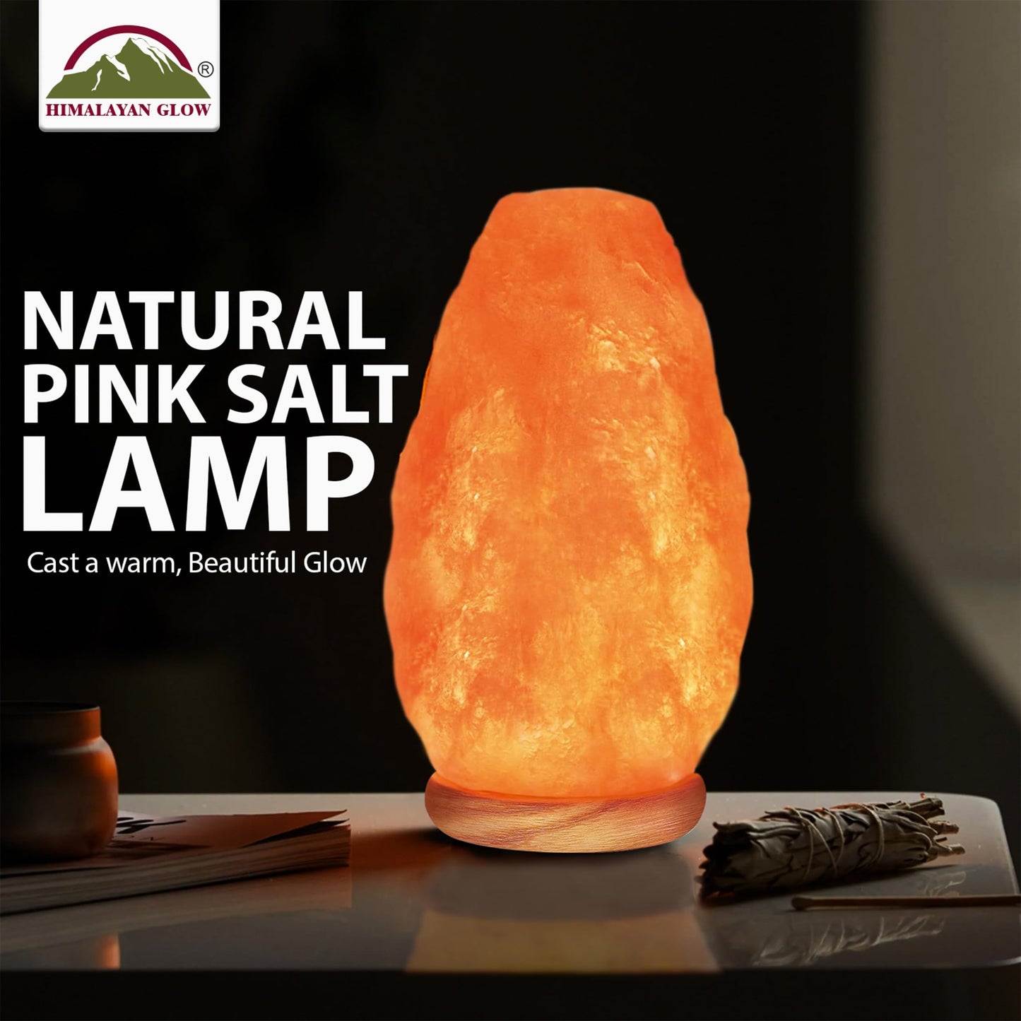 WBM LLC Himalayan Glow Natural Pink Salt Lamp, Crystal Salt Lamp Night Light with (ETL Certified) Brightness Control Dimmer Switch, Wooden Base & Salt Lamps Bulb | 6-8 LBS, Model Number: 1001