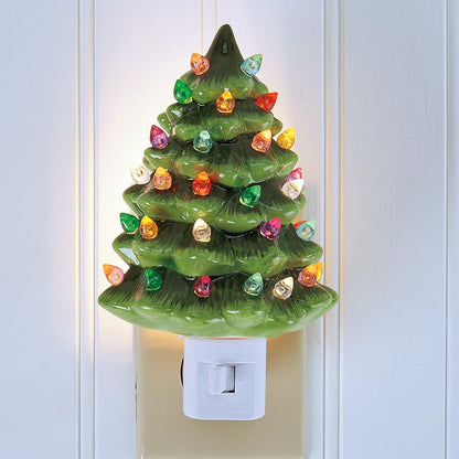 Current Christmas Night Light - Green Tree Christmas Night Light Plug Into Wall, 6" Ceramic, Holiday Decorations, Winter Home Décor