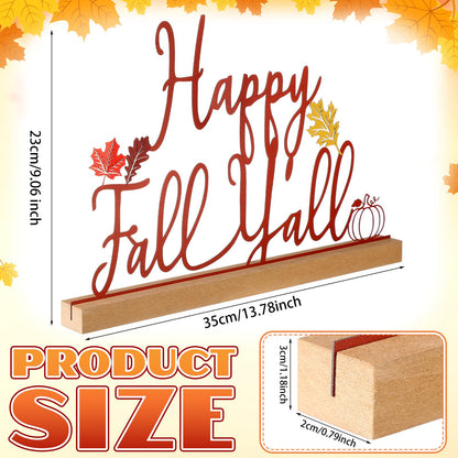 Yaocom 13.78 Inch Thanksgiving Fall Table Sign Happy Fall Y'all Metal Letter Decor Autumn Freestanding Tabletop Decoration with Wood Base Cutout Word Sign for Home Centerpiece Mantel Shelf Fireplace