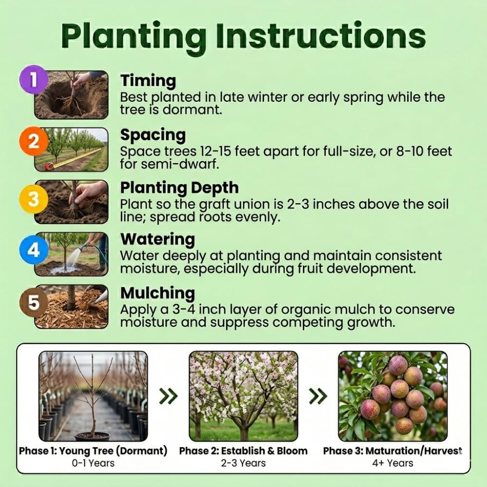 Pluot Tree, 1.5 Years Old Pluot Plant Live, Sweet Plum for Planting, 1-2 Feet Tall, Well Rooted in 3 Gallon Pot, Ideal for Backyard and Outdoor Garden, No Ship to CA
