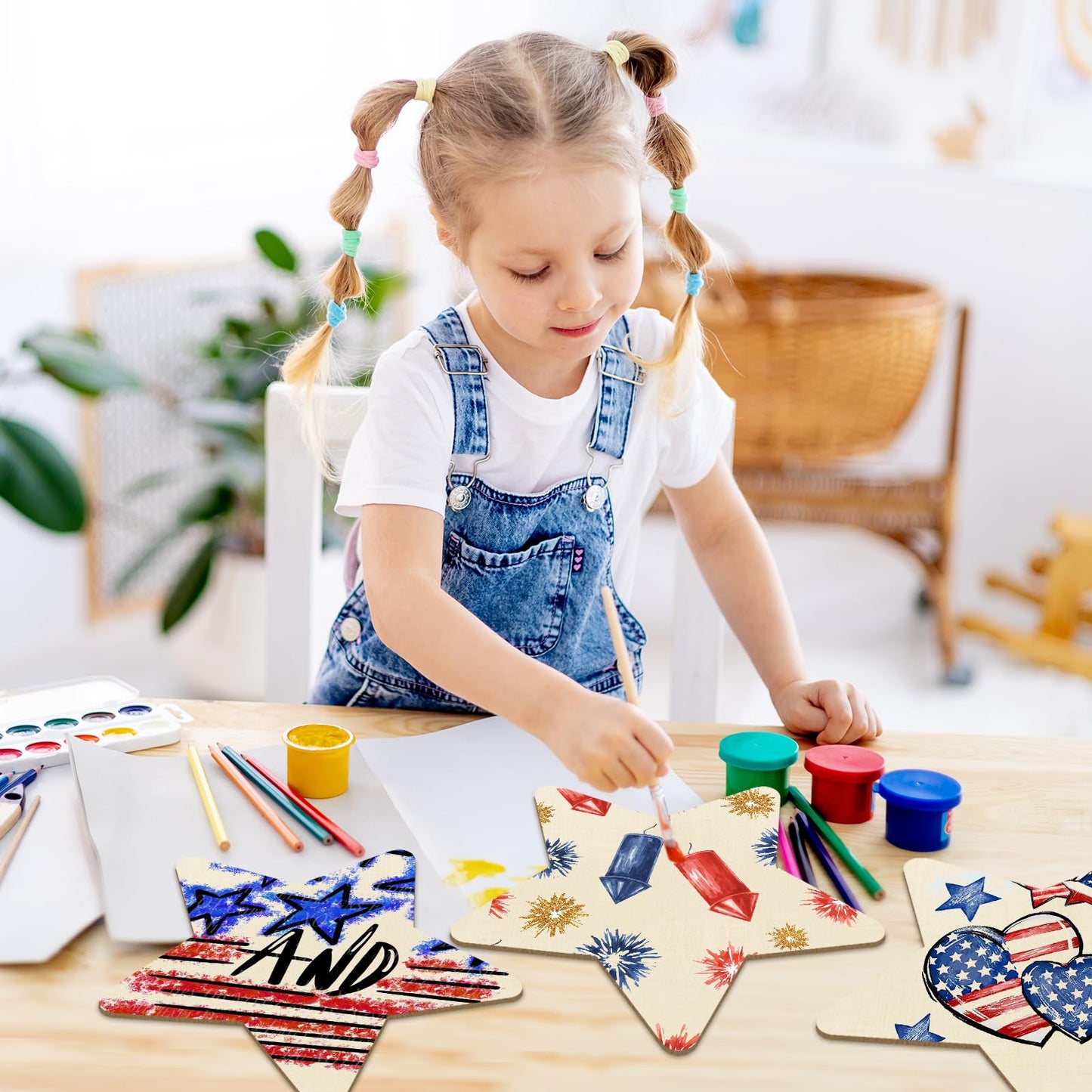 Large Size 12" Wooden Star Ornaments to Paint, Wooden DIY Blank Unfinished 4th of July Door Sign Wreath Door Hanging Sign Plaque Crafts Hanging Patriotic Day Independence Day Decorations 3PCS