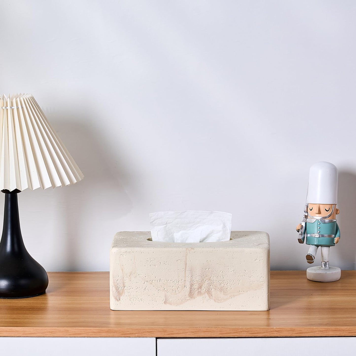Natural Travertine Textures Tissue Box Cover Rectangular (Only Suitable for Standard Sized Tissue Box) for Decor,Resin Tissue Box for Bathroom Countertop,Bedside,Office（Made of Resin, Height of 4 in