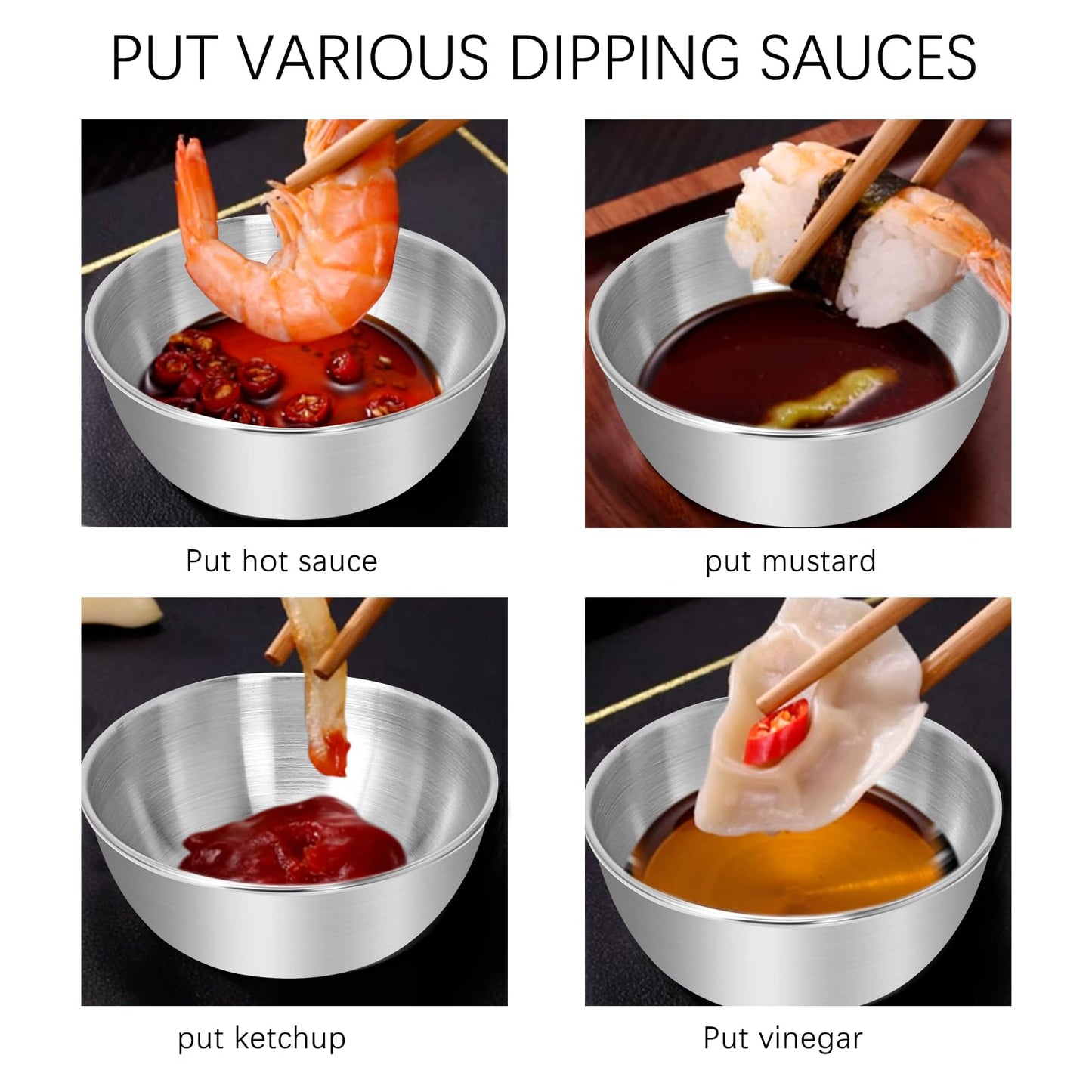 Ipercox 12Pcs Stainless Steel Sauce Dishes, Silver Sauce Dip Bowls, 2 Sizes of Round Metal Bowl Condiment Dishes (3.22inch, 3.46inch)