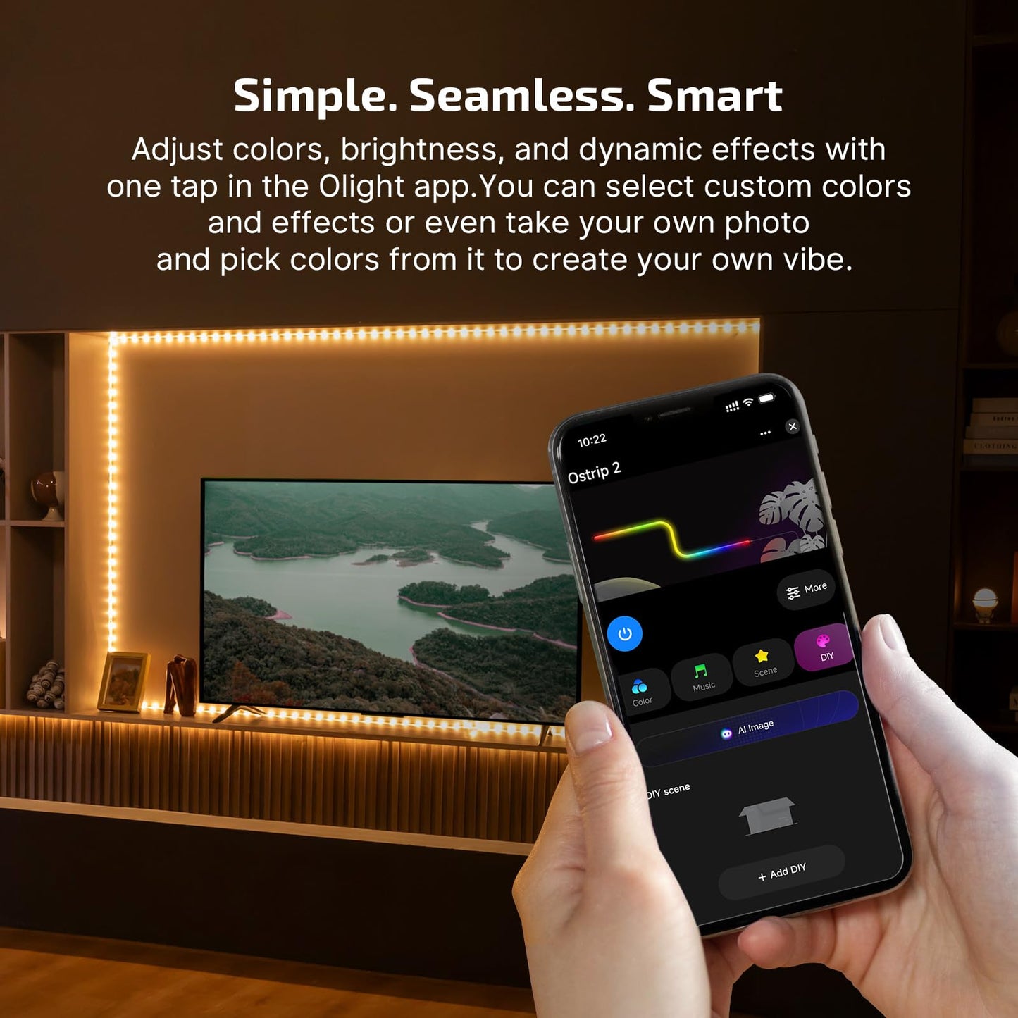 OLIGHT Ostrip 2 RGBIC LED Strip Light 16.4ft, DC24V 2700K-6500K, 0.25m Unit Cuttable, IP65, 5M Adhesive, Smart APP+Alexa, Music Sync, 44 Scene, ETL, High CRI, Plug & Play for Bedroom/Gaming/TV