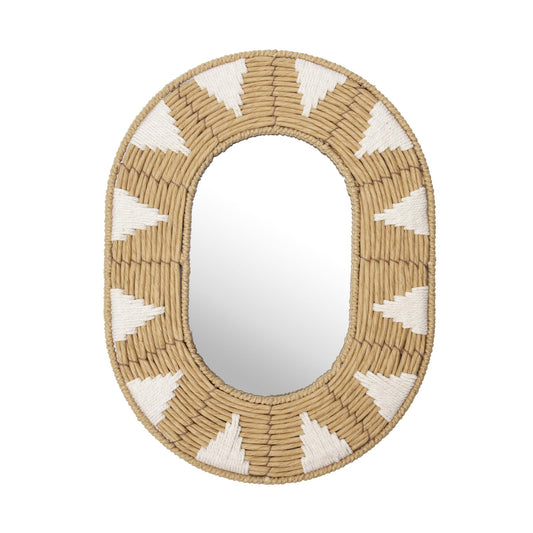 Briful Bohomain Wall Mirror Oval Decorative Mirror Seagrass Wall-Mounted Mirror Farmhouse Home Décor, Hanging Wall Art for Living Room Bedroom Dining Room, Size-16.54''x12.6''