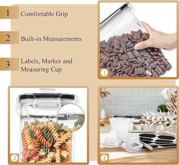 PRAKI Cereal Containers Storage Set, Measuring Cup & Marker