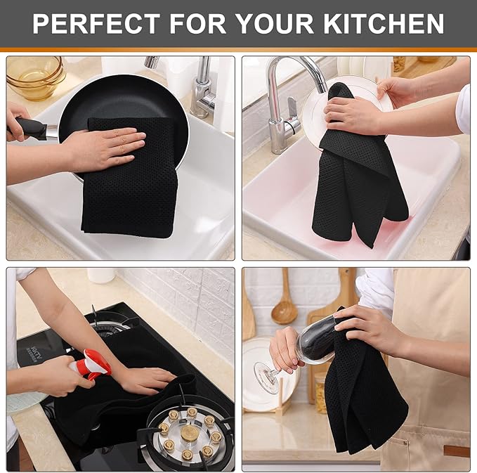 Kitinjoy 100% Cotton Waffle Weave Kitchen Hand Towels