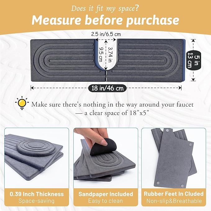 18 Inch Faucet Mat for Kitchen Island Sink, Wider Instant Dry Sink Protector