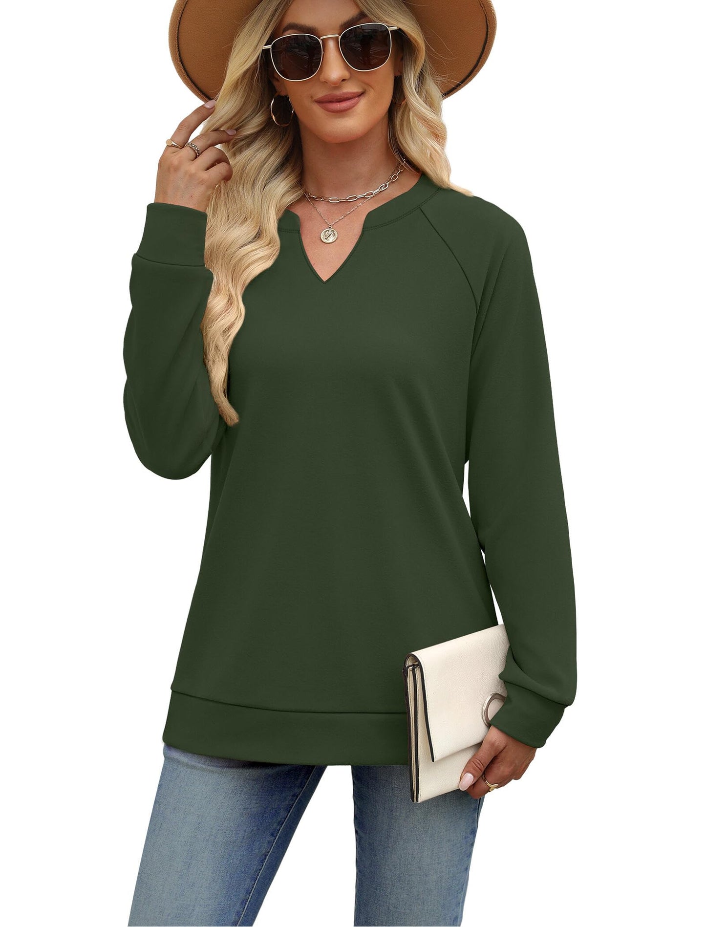 SAMPEEL Sweatshirts for Women V Neck Long Sleeve Shirts Lightweight Sweaters Fall Fashion Tops Outfits 2025