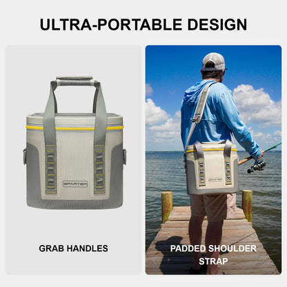 SPARTER Portable Soft Cooler 12 Cans, IP68 Tizip Leak-Proof Zipper for Camping, Fishing, Beach, Outdoors Insulated Ice Chest with Reusable Ice Pack- Grey