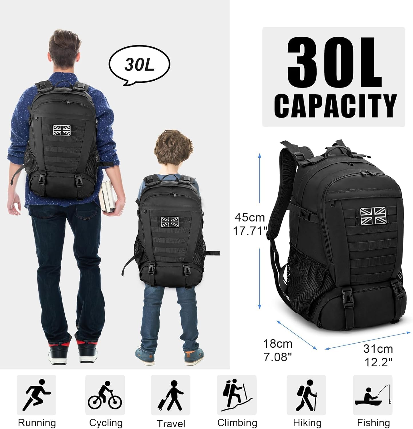 Jueachy Military Tactical Backpack 30L Army Assult Camouflage Hunting Rucksack Molle Waterproof 3 Day Large Rucking Backpack for Outdoor Sports Trekking Hiking Travel Camping