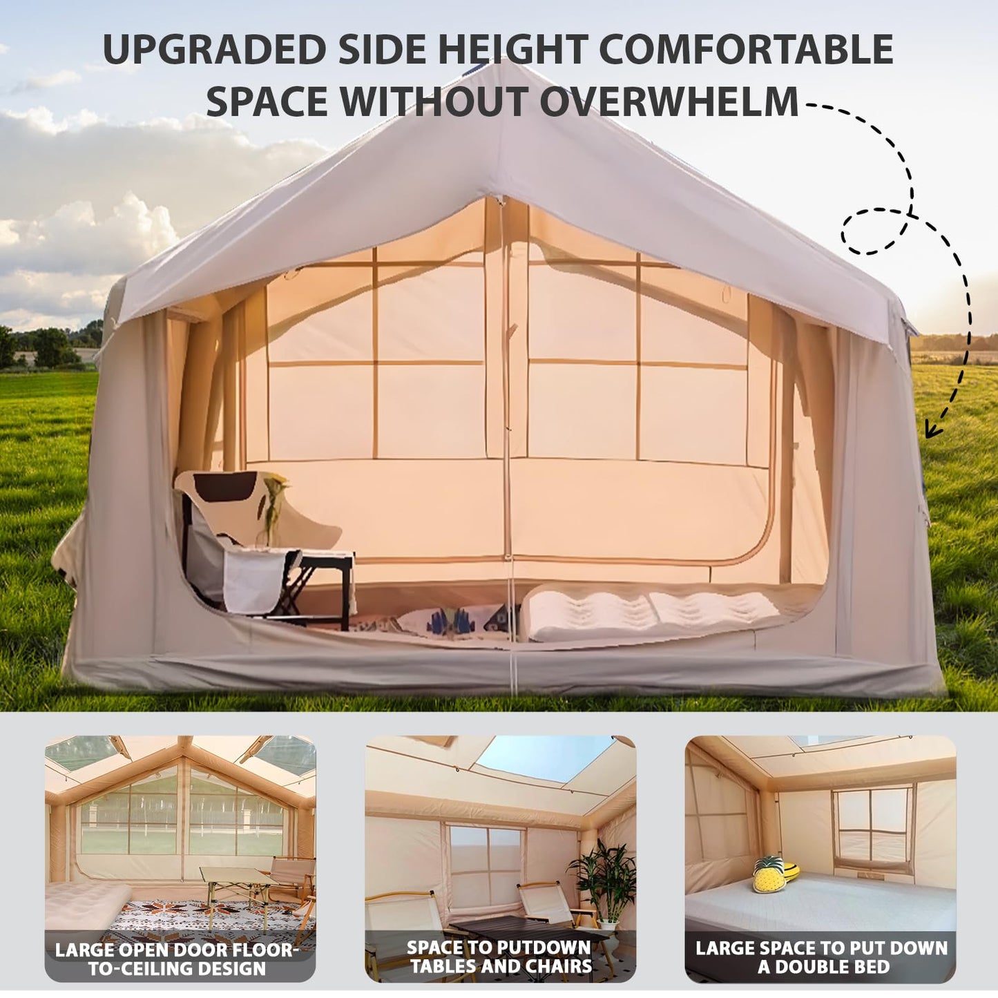 10'x 8' Inflatable Camping Tent,4 Season Blow up Tents for Camping, Large Inflatable Tent 6-8 Person, Glamping Inflatable Hot Tent with Stove Jack & AC Vent Outdoor Camping