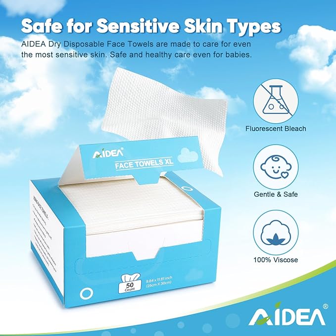 AIDEA XL Face Towels Disposable-200Ct, Clean Facial Cloths, Facial Cleansing