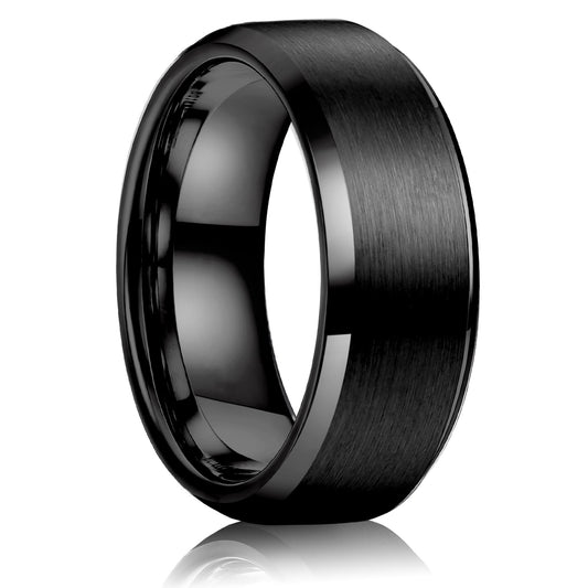 Jstyle Stainless Steel Rings for Men Women 8MM Wedding Band Rings Matte Surface - Beveled Polished Edge Mens Ring Size 6 Black Ring for Men