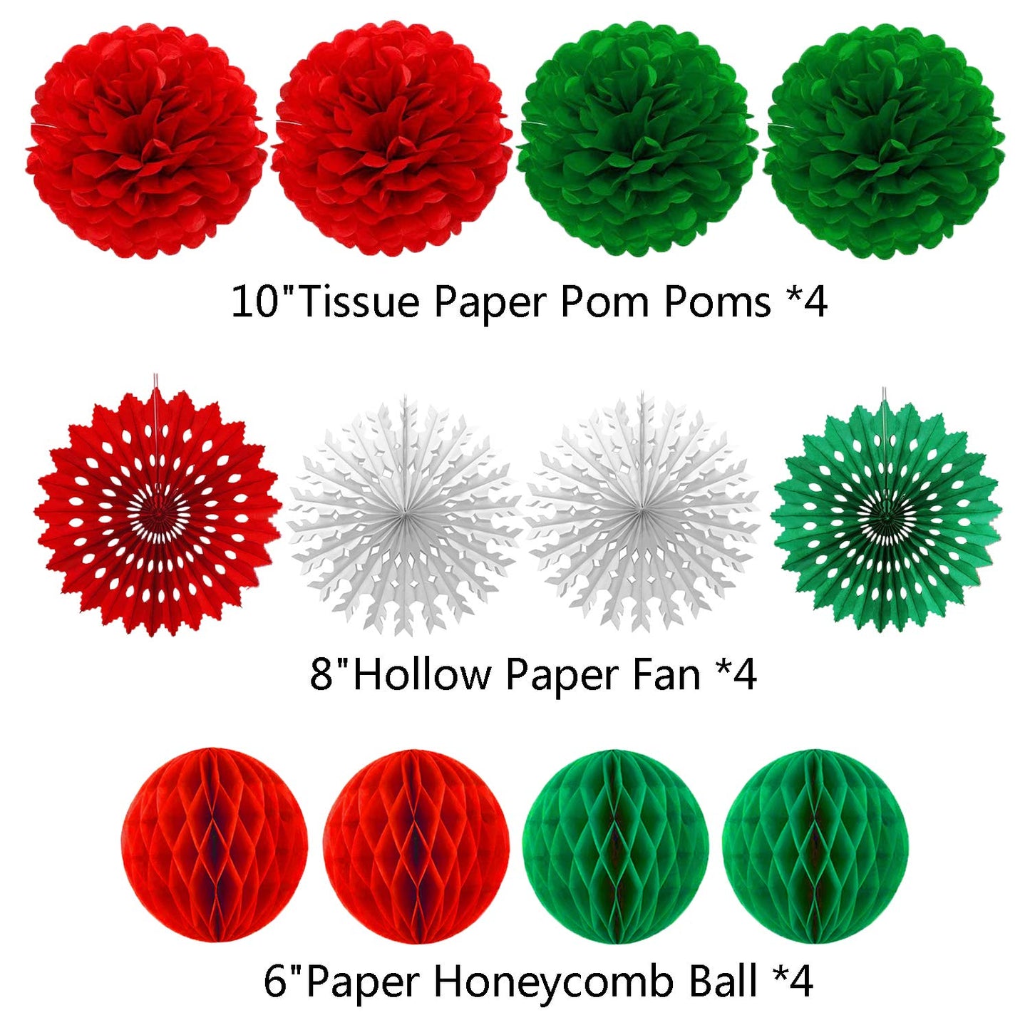 Christmas Party Decorations Paper Fans,Garlands String Circle Dot,Triangle Bunting Flags, Honeycomb Ball,Paper Tissue Pom Poms,Party Supplies for Christmas Birthday Wedding Baby Shower