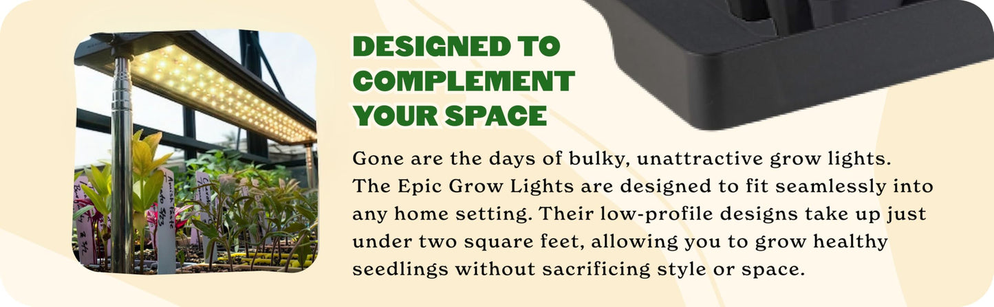 Epic Gardening Seed Starting Grow Light - Full-Spectrum LED with Adjustable Height & Integrated Tray for Indoor Seedlings | Energy-Efficient, Long-Lasting Light with Timer (Standard)