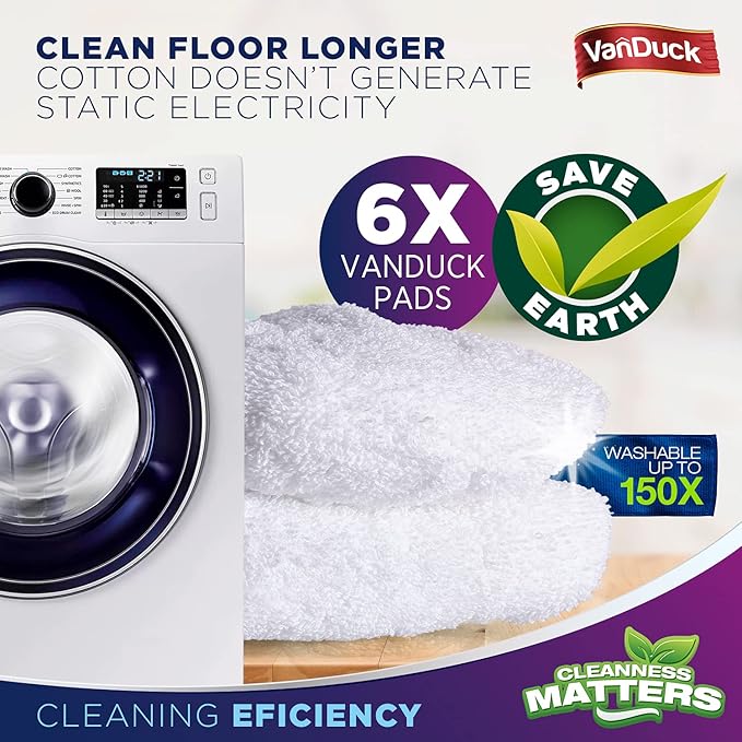 VanDuck 100% Cotton Terry Cloth Mop Pads 15x8 Inch 6-Pack