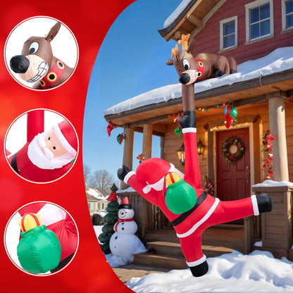 10 FT Hanging Inflatable Outdoor Decoration, Inflatable Elk and Climbing Santa Blow Up Yard Decor with Build-in LEDs, Inflatable Decorations for Outdoor Yard Garden