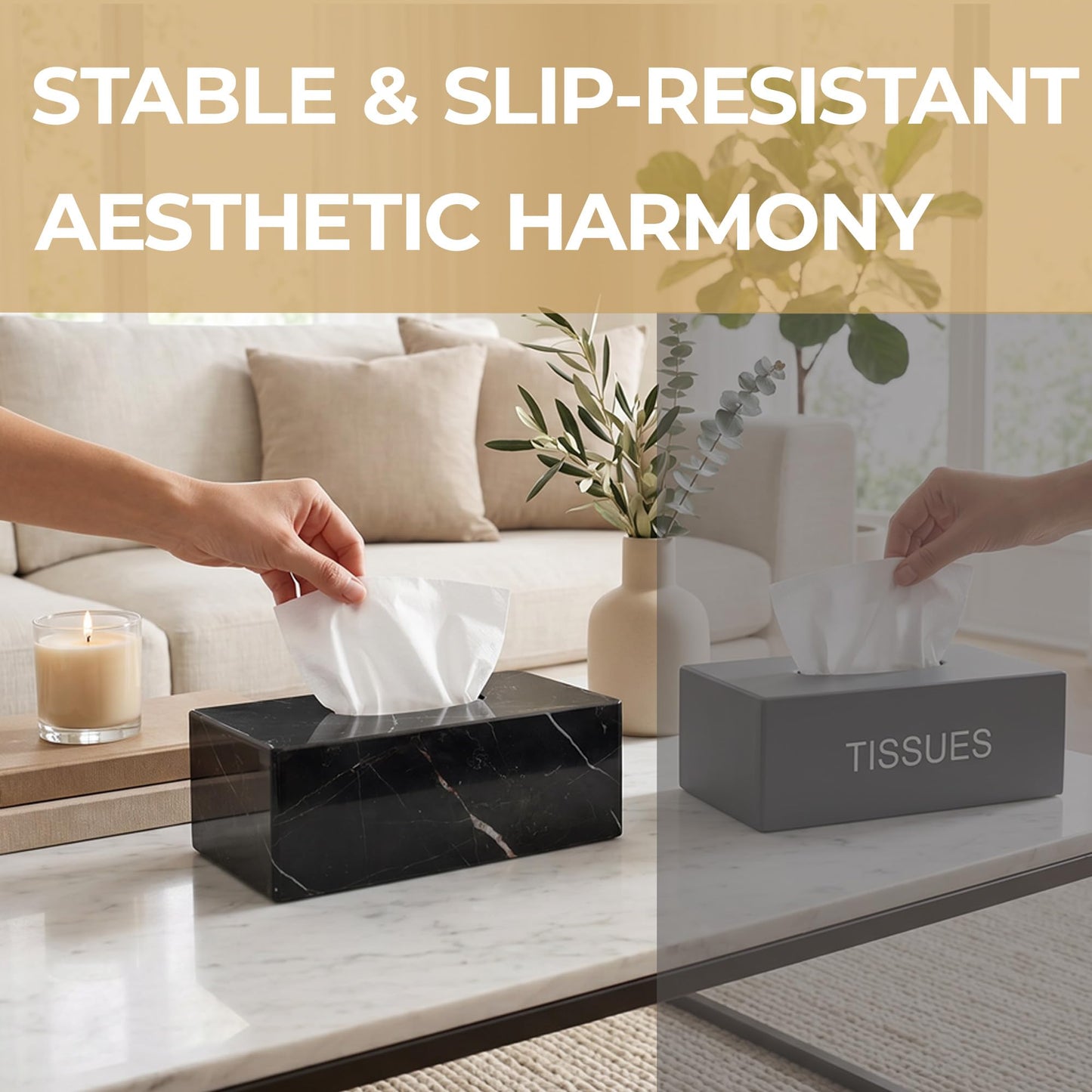 HAMAKAWA Natural Marble Tissue Box Cover, Black Tissue Organizer 10 x 5.5 x 3.9 inch, Heavy Stone Decorative Box, Rectangle Tissue Box Holder for Home Decor, Kitchen, Bathroom, Bedroom