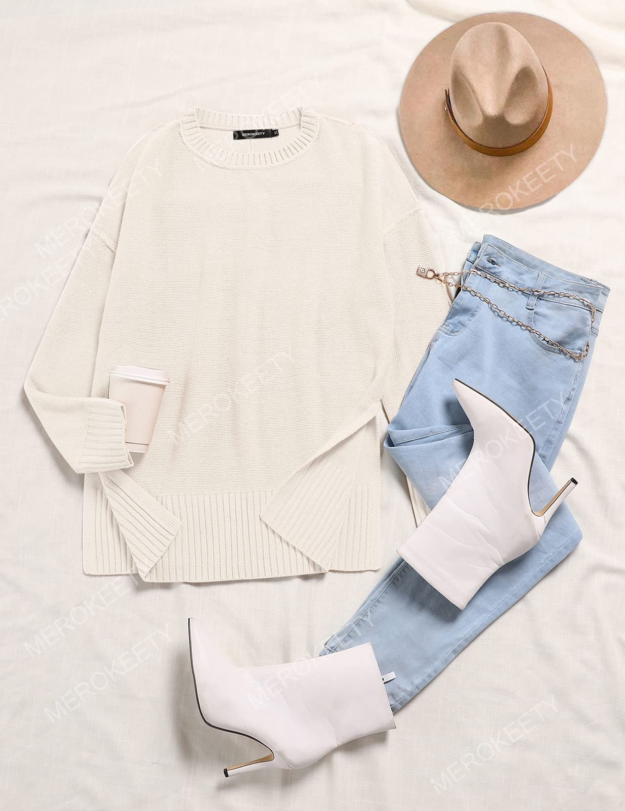 MEROKEETY Women's 2025 Fall Winter Oversized Pullover Sweater Casual Loose Crew Neck Long Sleeve Side Split Jumper Tops