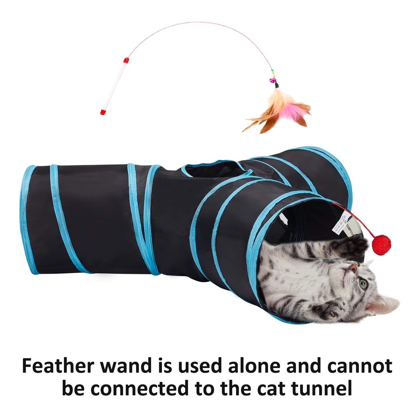 Tempcore Pet Cat Tunnel Tube Cat Toys 3 Way Collapsible, Tunnels for Indoor Cats，Kitty Bored Peek Hole Toy Ball Cat, Puppy, Kitty, Kitten, Rabbit