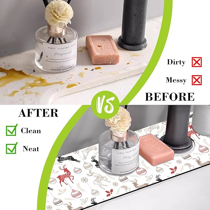 Chrismas Sink Faucet Absorbing Mat Christmas Sink Splash Guard Drying Mat
