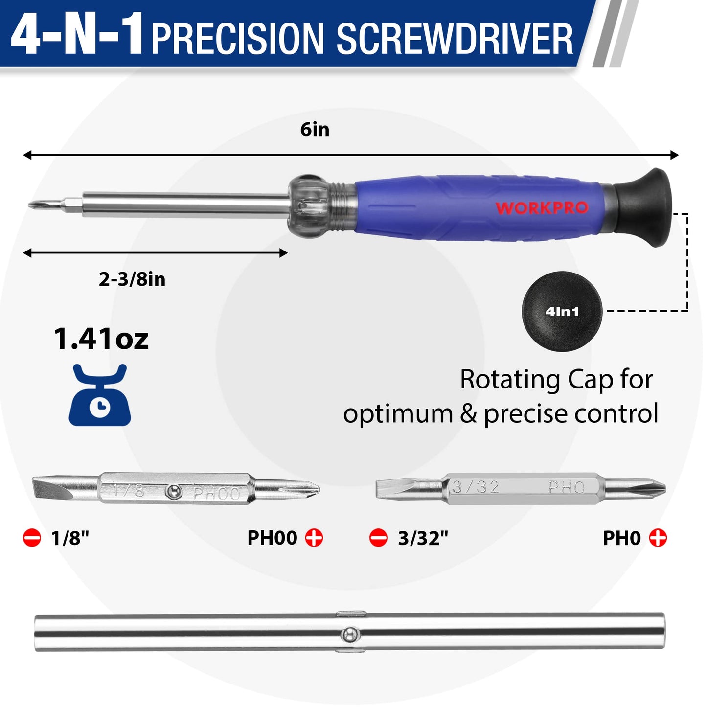 WORKPRO 6-in-1 Basic & 4-in-1 Electronics Screwdriver/Nut Driver Set Tool Confort Grip, 2PCS Portable Screw-driver, 8 Basic & Precision Bits (Philips/Slotted), 2 Nut Driver Sizes