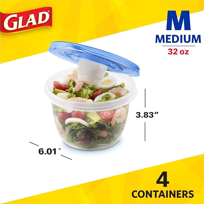 Gladware Lockware To Go Food Storage Containers | Glad Medium Size Round Food