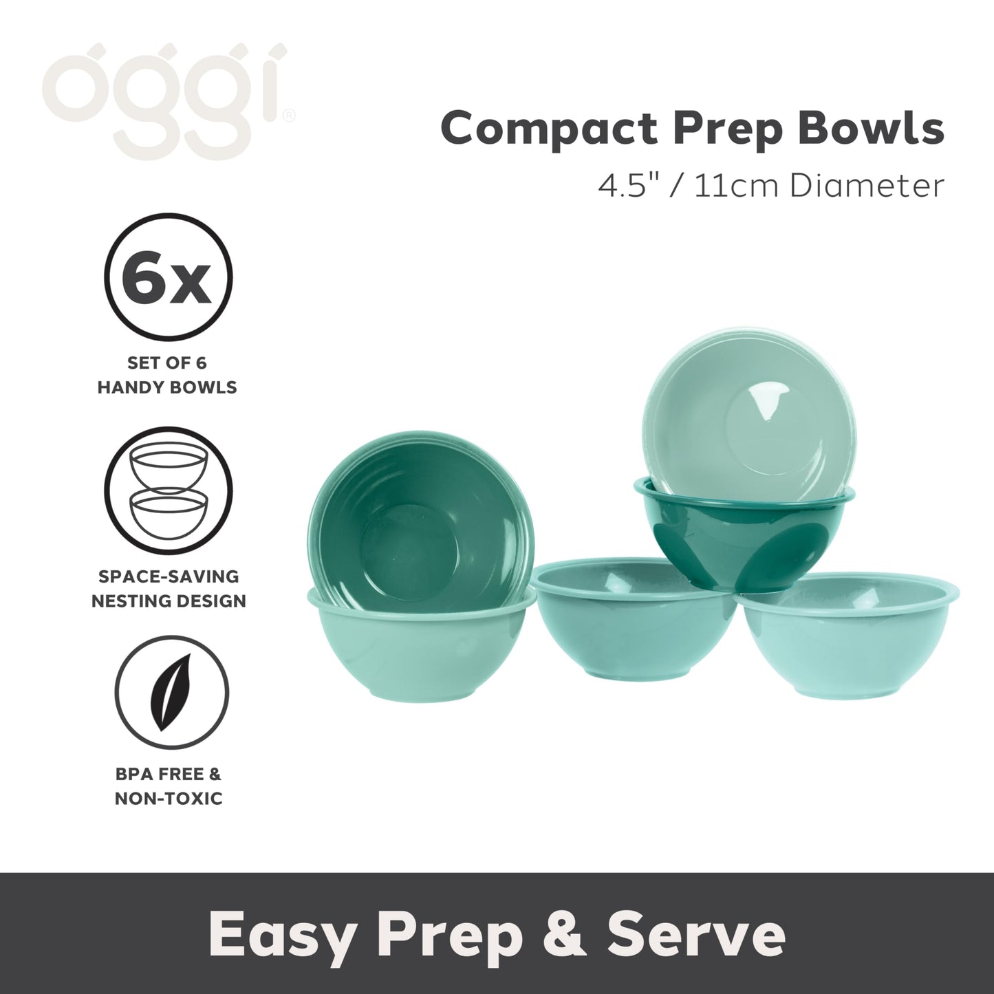 Oggi Set of 6 Colored Pinch Bowls - 4.5" / 11.4cm Diameter, Ideal Salt & Pepper, Dip, Condiments, Mini Bowls, Prep Bowls for Cooking, Mise en Place Bowls, Charcuterie