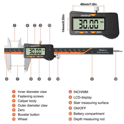 Digital Vernier Caliper, Preciva 150mm Electronic Micrometer Calipers, Measuring Tools Gauge with Mm/Inch Conversion High Precision
