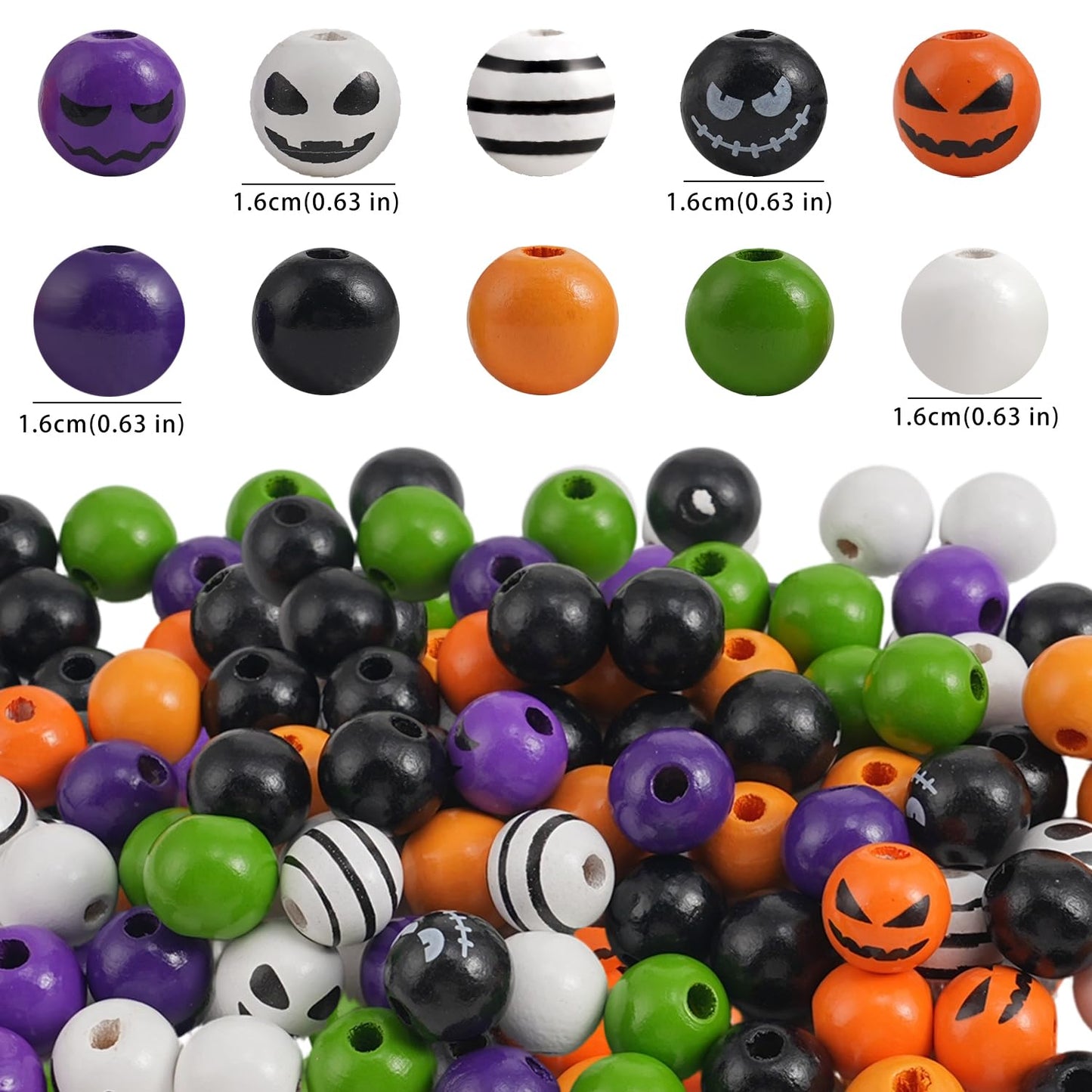 200 Pcs Halloween Wooden Beads Round Loose Beads for Craft Spacer Bead with Twine for Party Tiered Tray Garland Farmhouse Garden DIY Decor