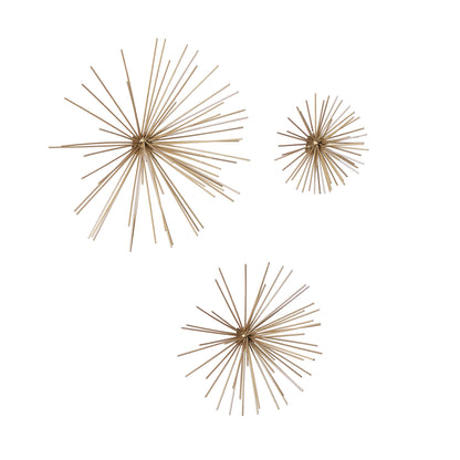 Deco 79 Metal Starburst 3D Long Spike Wall Decor, Set of 3 6", 9", 12"W, Gold