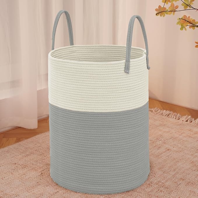 Large Woven Laundry Basket Hamper, 60L Cotton Rope Storage Bin