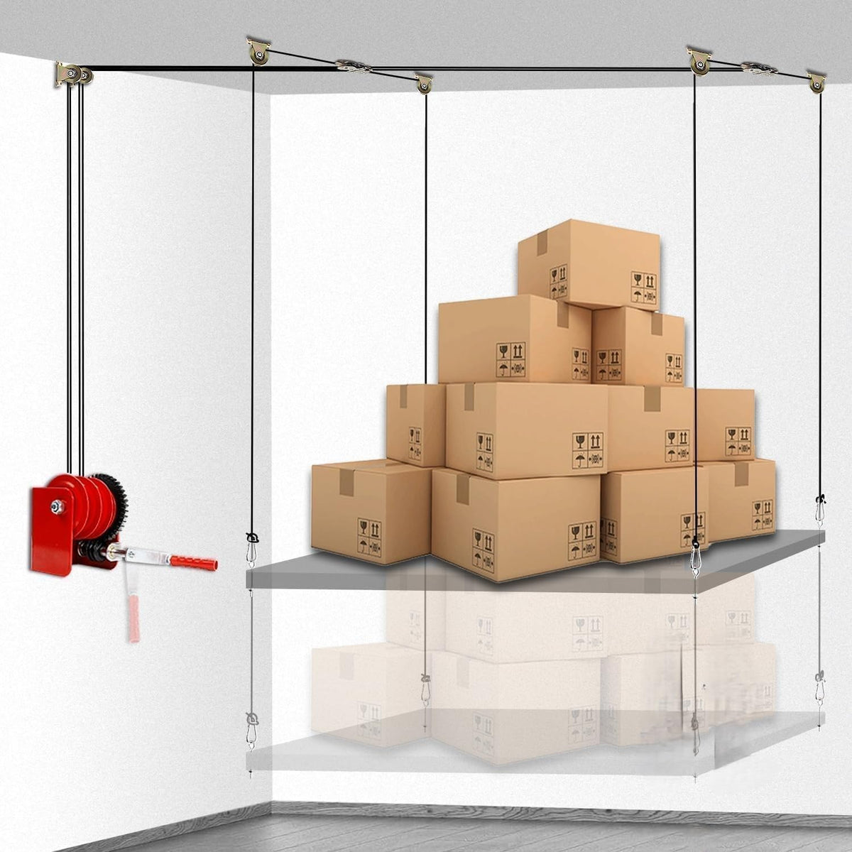 Overhead Garage Storage Lift Hoist, Heavy-Duty Ceiling Mounted Garage Storage Lift System for Organization, Easy to Install (Heavy-Duty Ceiling Mounted Garage Storage Lift)
