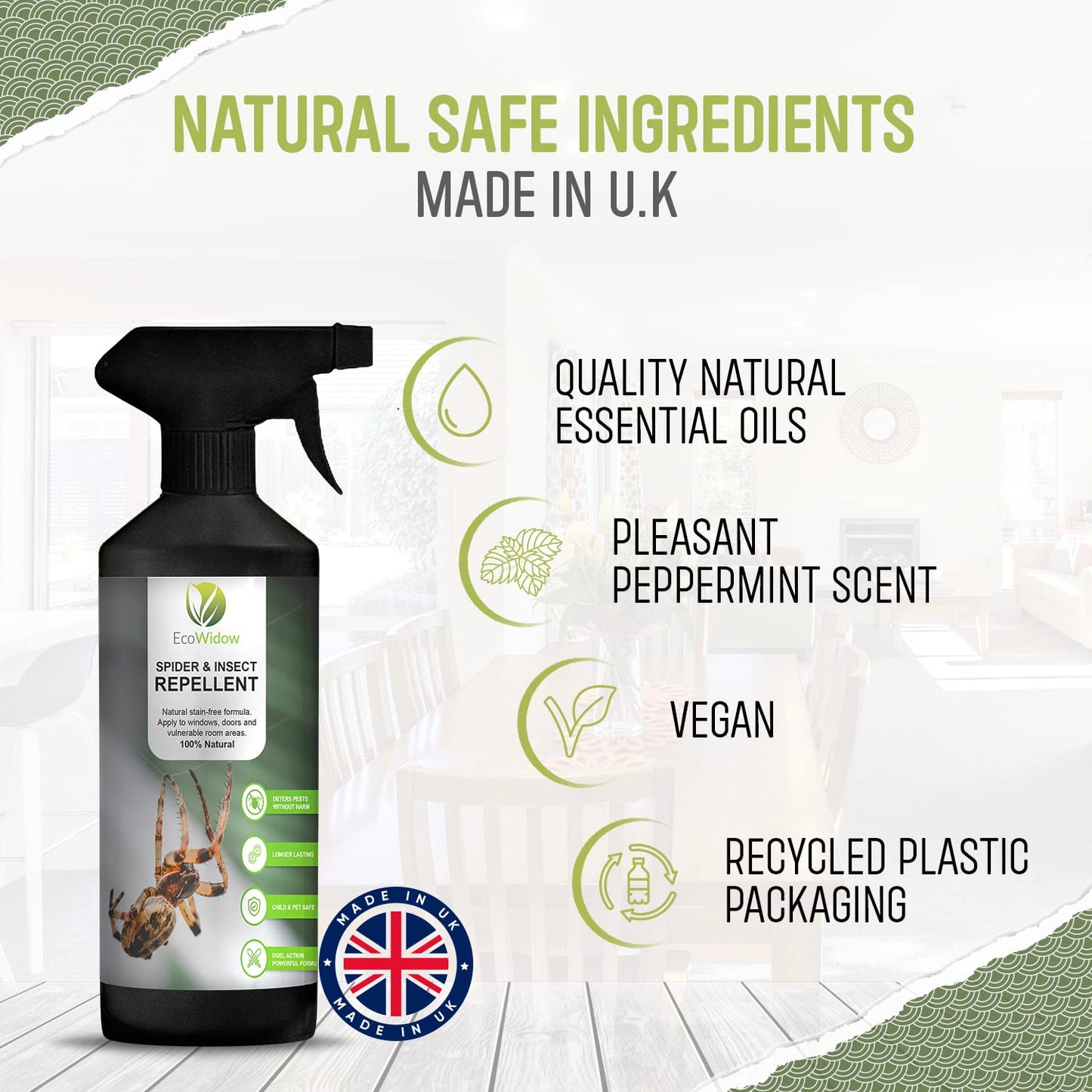 EcoWidow Spider Repellent Spray - Natural Peppermint Oil Insect & Cobweb Remover for Home, Humane Formula, 500ml