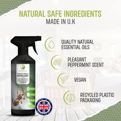 EcoWidow Spider Repellent Spray - Natural Peppermint Oil Insect & Cobweb Remover for Home, Humane Formula, 500ml
