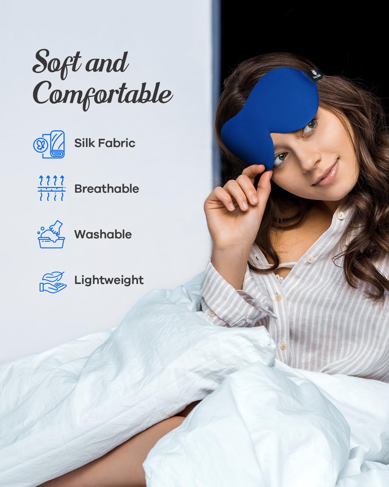 Sleep Eye Mask for Men Women, 3D Contoured 100% Blackout Eye Mask for Sleeping with Adjustable Strap, Soft and Comfortable Night Blindfold, Shade Cover for Travel Shift Work Nap, Black