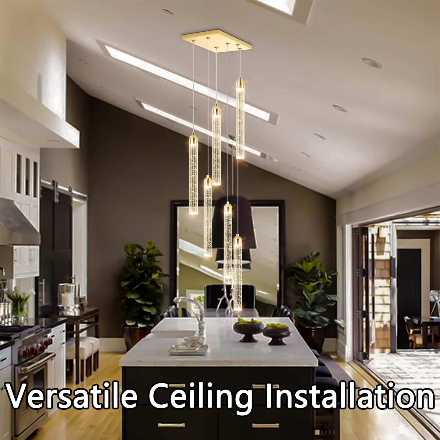 dolria Mini Chandelier Crystal Pendant Lights for Kitchen Island Modern LED Dimmable Ceiling Handing Lighting Adjustable Flush Mount Ceiling Light for Dining Room Bedroom Foyer