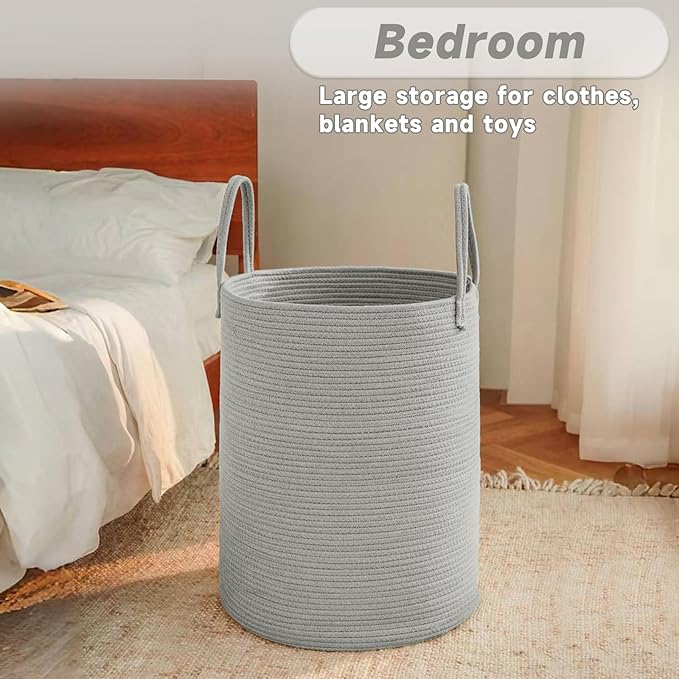 Large Woven Laundry Basket Hamper, 100L Cotton Rope Storage Bin