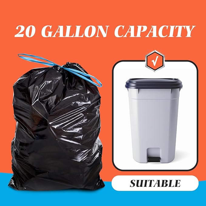 20 Gallon Large Drawstring Trash Bags 120 Counts, Fit 20-21 Gal Trash Can
