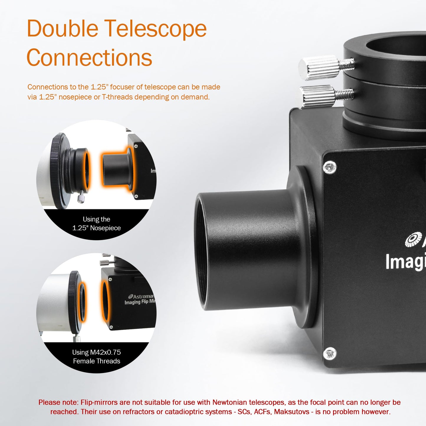 Astromania 1.25 Inch Flip Mirror for Telescope with Eyepiece Adapter, Precise Focusing & Centering Telescope Accessories with Camera & Eyepiece for Simultaneous Naked-Eye Viewing & Astrophotography