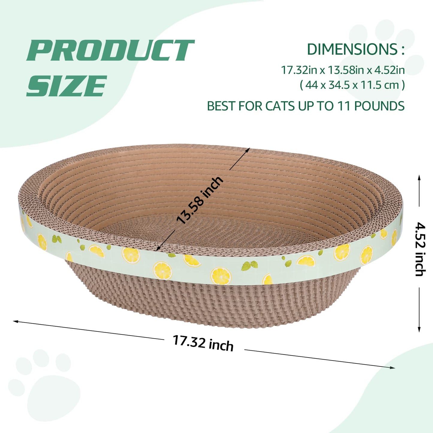 ROMOHOM Oval Cardboard Cat Scratcher Bed Lounger Couch for Indoor Cats, Corrugated Cat Scratching Pad Box Durable, Cat Scratch Lounge Furniture Protection (17.32 Inch)