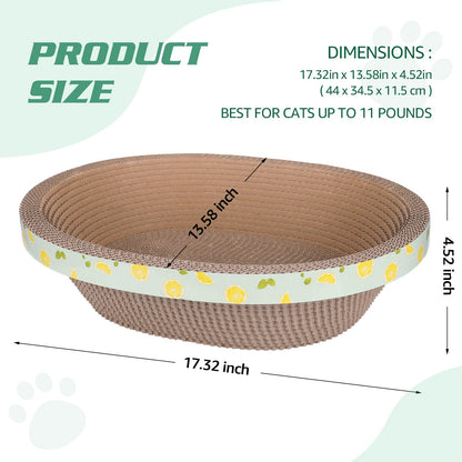 ROMOHOM Oval Cardboard Cat Scratcher Bed Lounger Couch for Indoor Cats, Corrugated Cat Scratching Pad Box Durable, Cat Scratch Lounge Furniture Protection (17.32 Inch)