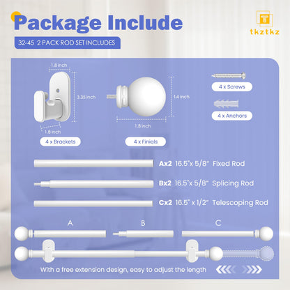 Curtain Rods No Drilling for Windows 32 to 45 Inch:No Drill Small Silver Curtain Rod with Adhesive Brackets for Bedroom,5/8" Apartment Renter Friendly Adjustable Drapery Rods Easy Install