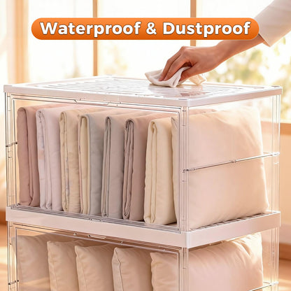 XOS 198QT Ultra Large Storage Bins Closet Organizer and Storage Foldable & Collapsible Containers Drawers Organizer Bookshelf Bookcase Cabinet Display Case 4-Tier Plastic with Lids for Bedroom
