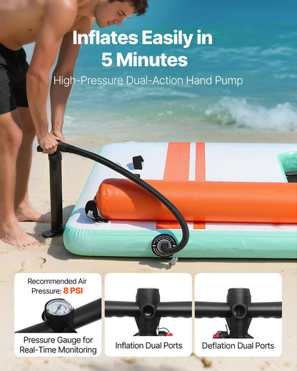 VEVOR Inflatable Floating Dock, 10 x 6 FT Inflatable Dock Platform, Non-Slip Water Air Mat with Portable Carrying Bag and Detachable Ladder, Floating Water Platform Island Raft for Pool Beach Ocean