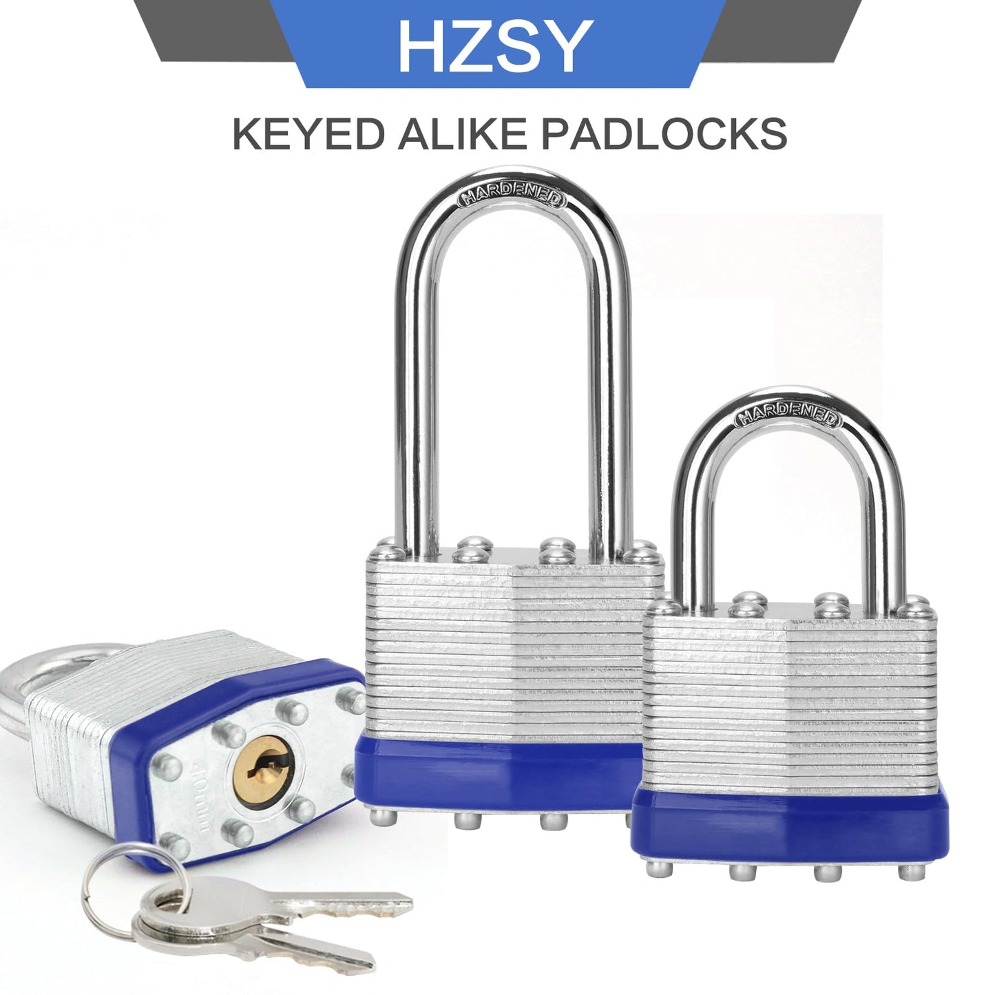 HZSY Padlocks Keyed Alike, Pack of 6, Laminated Steel Keyed Lock (1-9/16", 40mm), Padlocks with Same Key, Normal Shackle, for Toolbox, Locker & StorageUnit or More